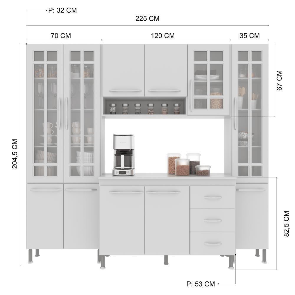 Cozinha Modulada Compacta Fidelitá Viena 4 Peças 225cm 11 Portas 3 Gavetas Com Tampo Branco - 8