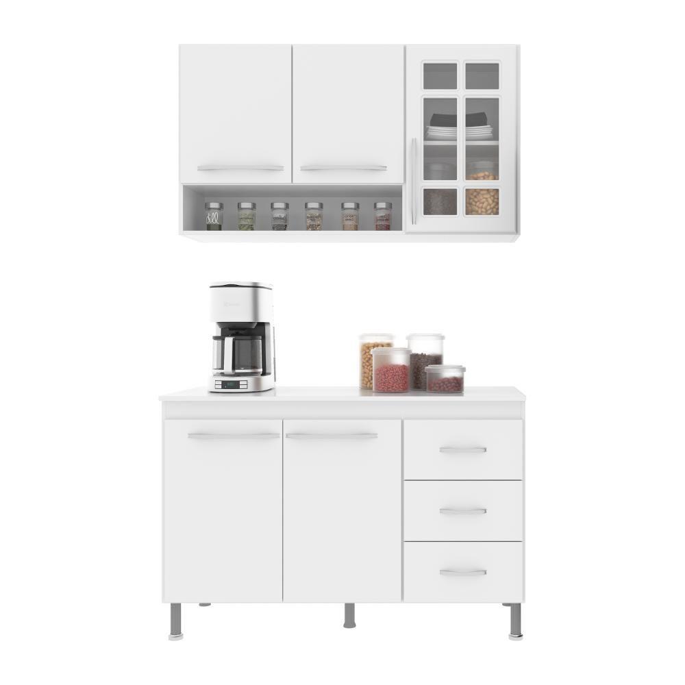 Cozinha Modulada Compacta Fidelitá Viena 2 Peças 120cm 5 Portas 3 Gavetas Com Tampo Branco - 6