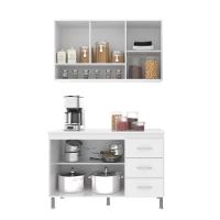 Cozinha Modulada Compacta Fidelitá Viena 2 Peças 120cm 5 Portas 3 Gavetas Com Tampo Branco - 7