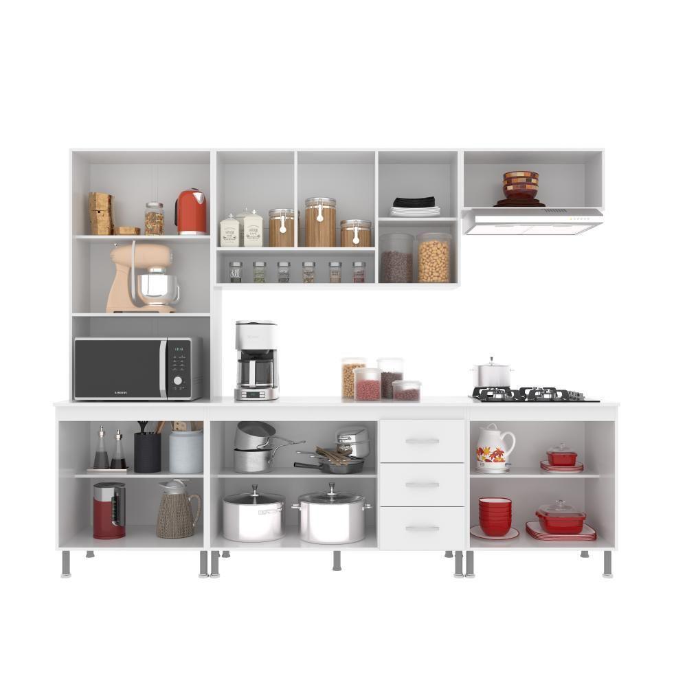 Cozinha Modulada Completa Fidelitá Viena 5 Peças 260cm 13 Portas 3 Gavetas Com Tampo Branco - 7