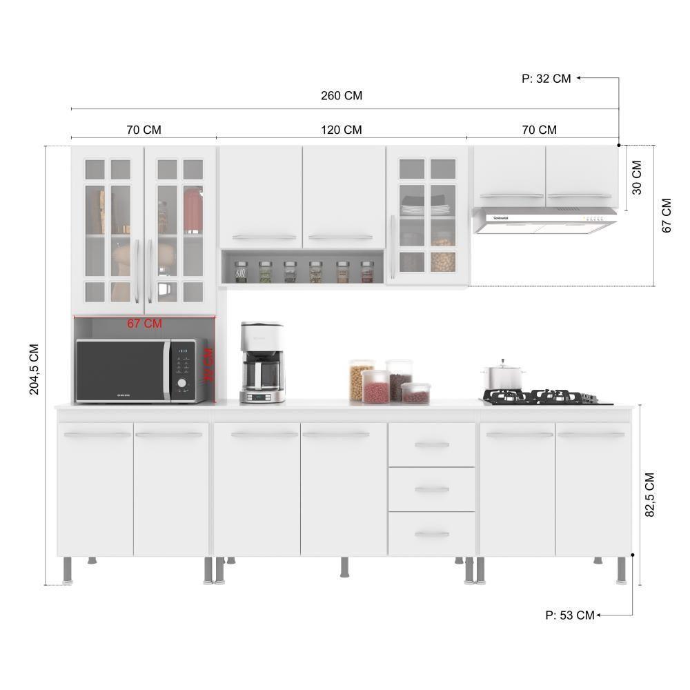 Cozinha Modulada Completa Fidelitá Viena 5 Peças 260cm 13 Portas 3 Gavetas Com Tampo Branco - 8