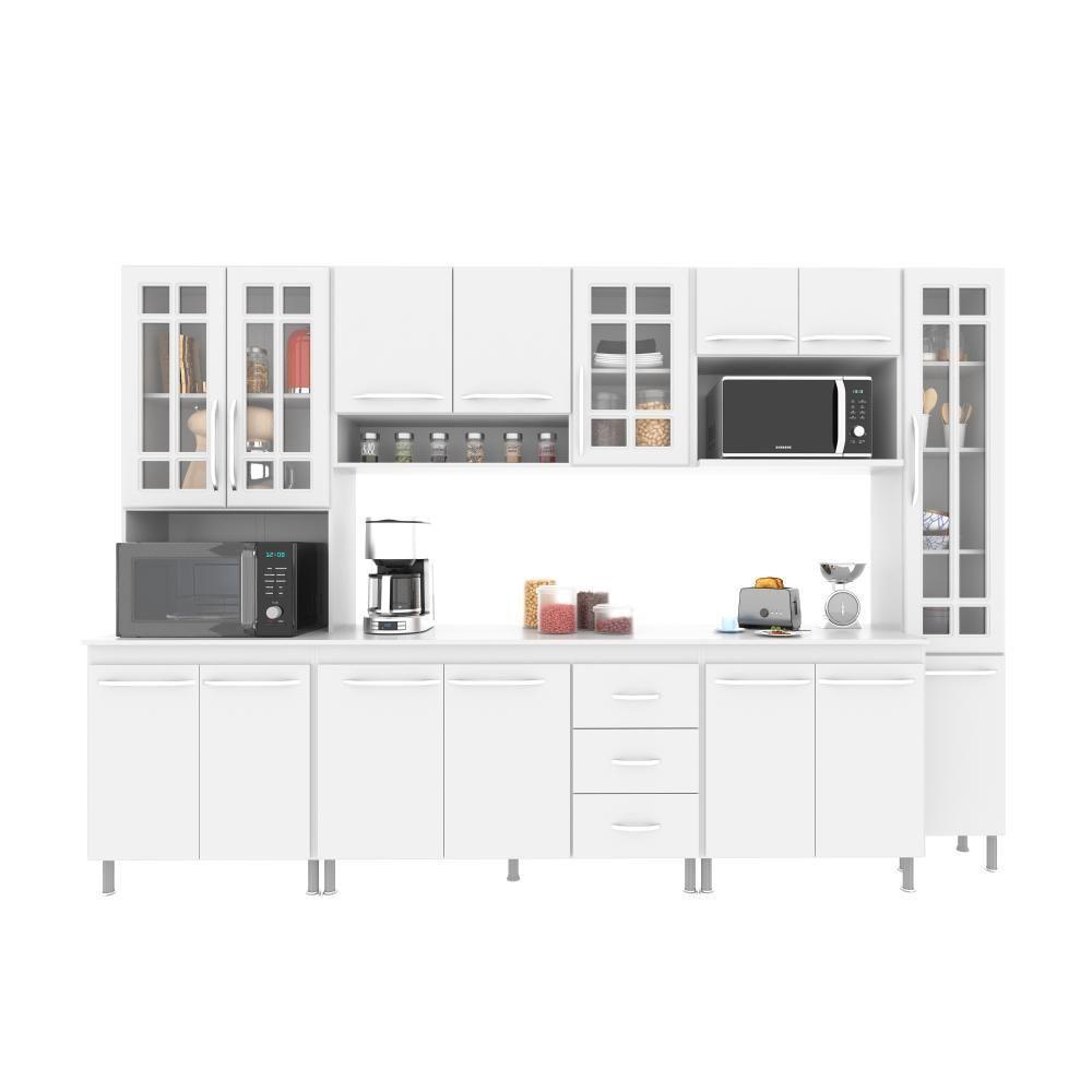 Cozinha Modulada Completa Fidelitá Viena 6 Peças 295cm 15 Portas 3 Gavetas Com Tampo Branco - 6
