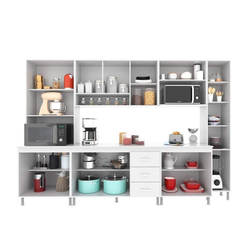 Cozinha Modulada Completa Fidelitá Viena 6 Peças 295cm 15 Portas 3 Gavetas Com Tampo Branco - 7
