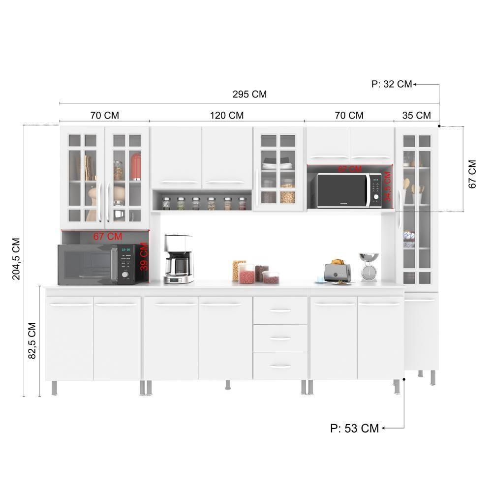Cozinha Modulada Completa Fidelitá Viena 6 Peças 295cm 15 Portas 3 Gavetas Com Tampo Branco - 8