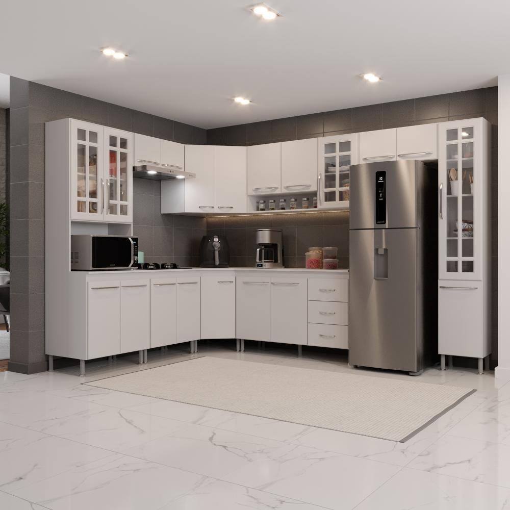 Cozinha Modulada Completa Fidelitá Viena 9 Peças 515cm 20 Portas 3 Gavetas Com Tampo Branco - 1