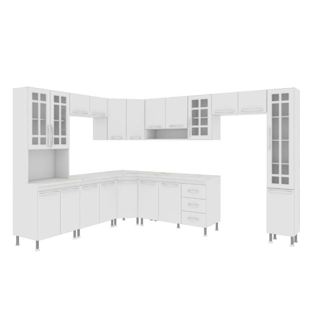 Cozinha Modulada Completa Fidelitá Viena 9 Peças 515cm 20 Portas 3 Gavetas Com Tampo Branco - 6