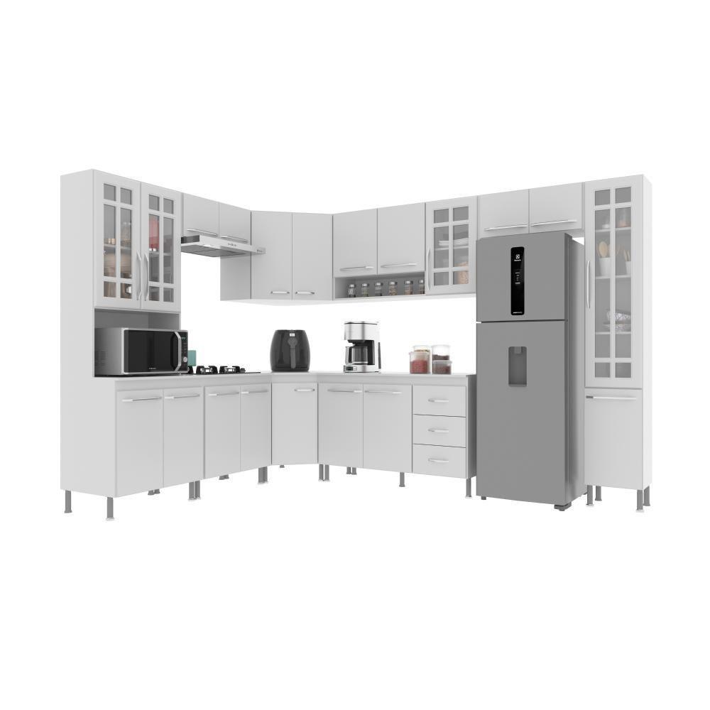 Cozinha Modulada Completa Fidelitá Viena 9 Peças 515cm 20 Portas 3 Gavetas Com Tampo Branco - 8