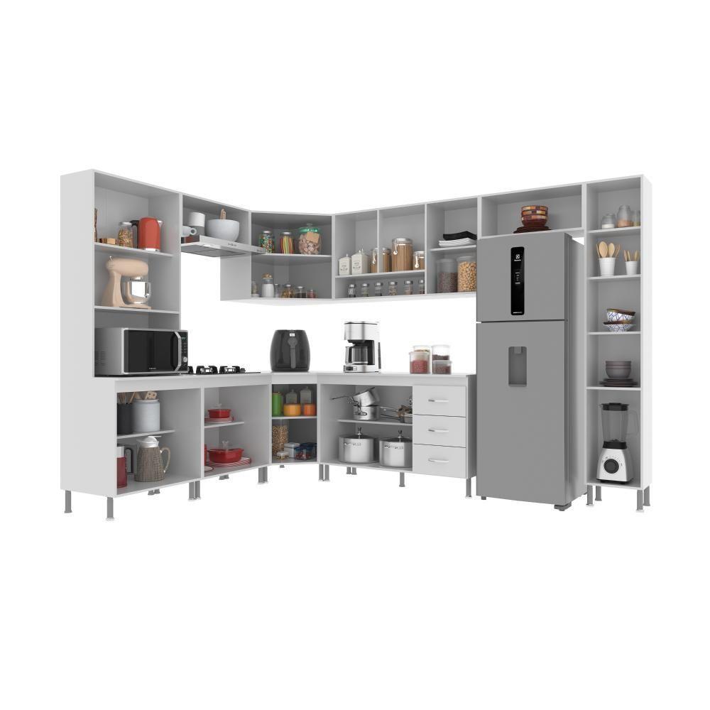 Cozinha Modulada Completa Fidelitá Viena 9 Peças 515cm 20 Portas 3 Gavetas Com Tampo Branco - 9