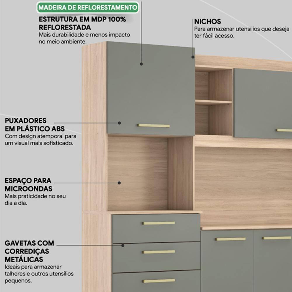 Cozinha Compacta 6 Portas 2 Gavetas Selecta 96211 Avena Menta Demobile Avena Menta - 7
