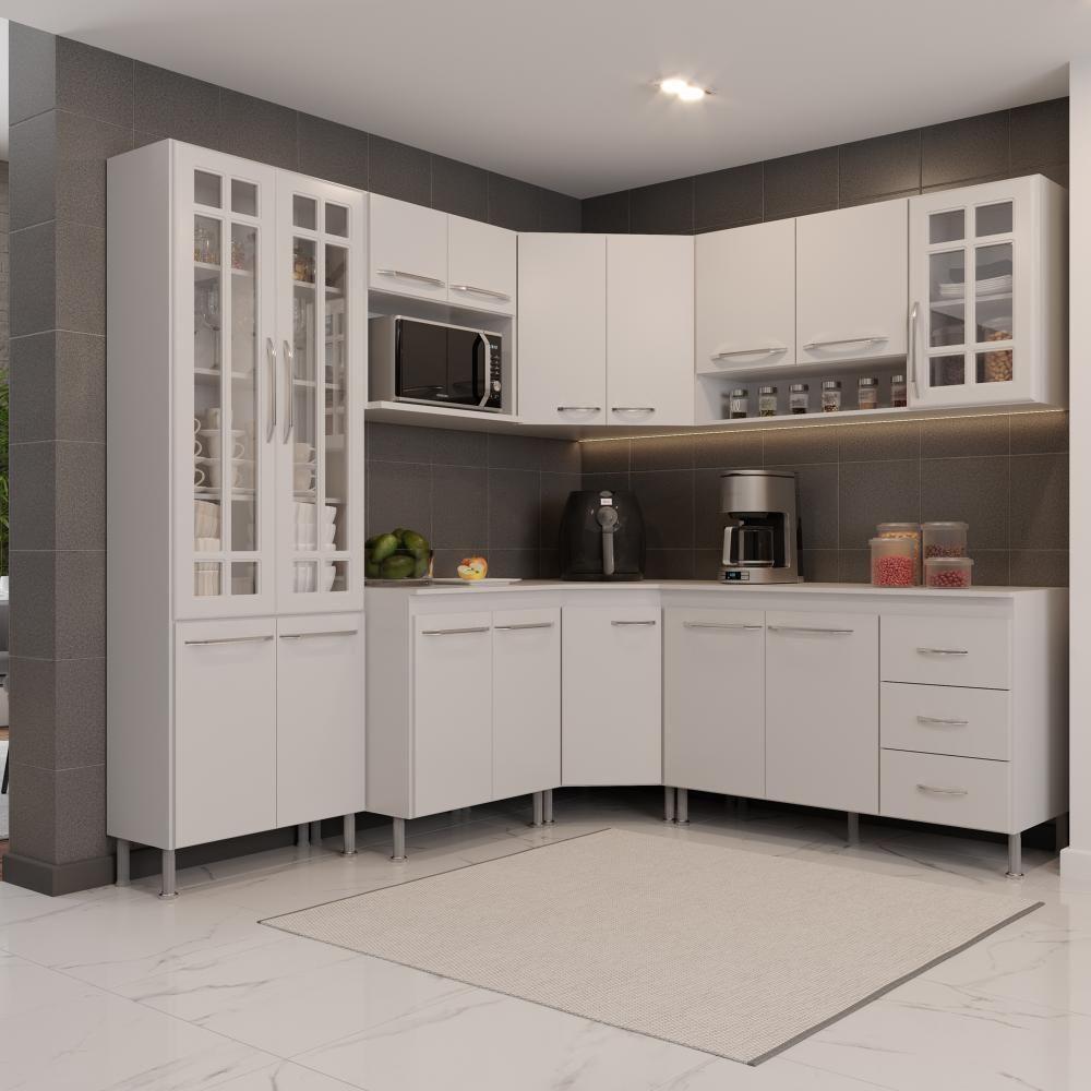 Cozinha Modulada Completa Fidelitá Viena 7 Peças 410cm 16 Portas 3 Gavetas Com Tampo Branco - 1