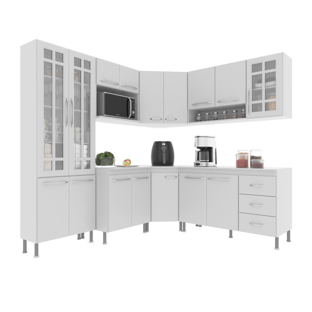 Cozinha Modulada Completa Fidelitá Viena 7 Peças 410cm 16 Portas 3 Gavetas Com Tampo Branco - 6