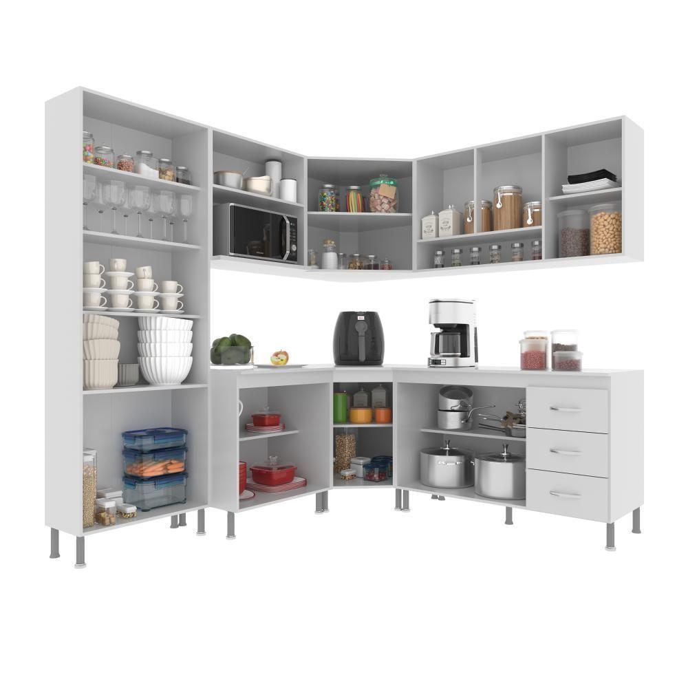 Cozinha Modulada Completa Fidelitá Viena 7 Peças 410cm 16 Portas 3 Gavetas Com Tampo Branco - 7