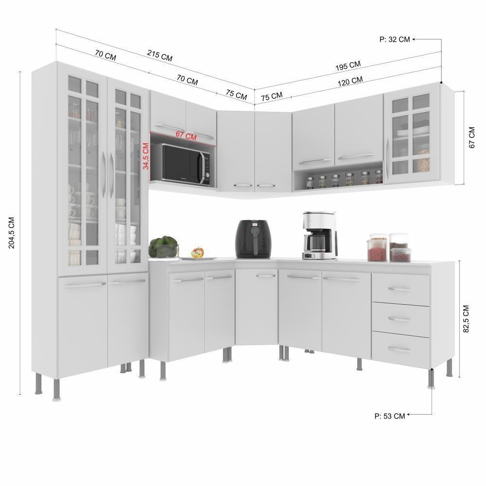 Cozinha Modulada Completa Fidelitá Viena 7 Peças 410cm 16 Portas 3 Gavetas Com Tampo Branco - 8