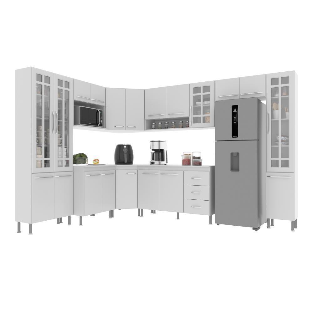 Cozinha Modulada Completa Fidelitá Viena 9 Peças 515cm 20 Portas 3 Gavetas Com Tampo Branco - 6