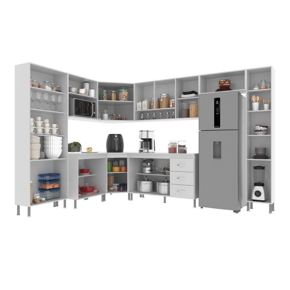 Cozinha Modulada Completa Fidelitá Viena 9 Peças 515cm 20 Portas 3 Gavetas Com Tampo Branco - 7