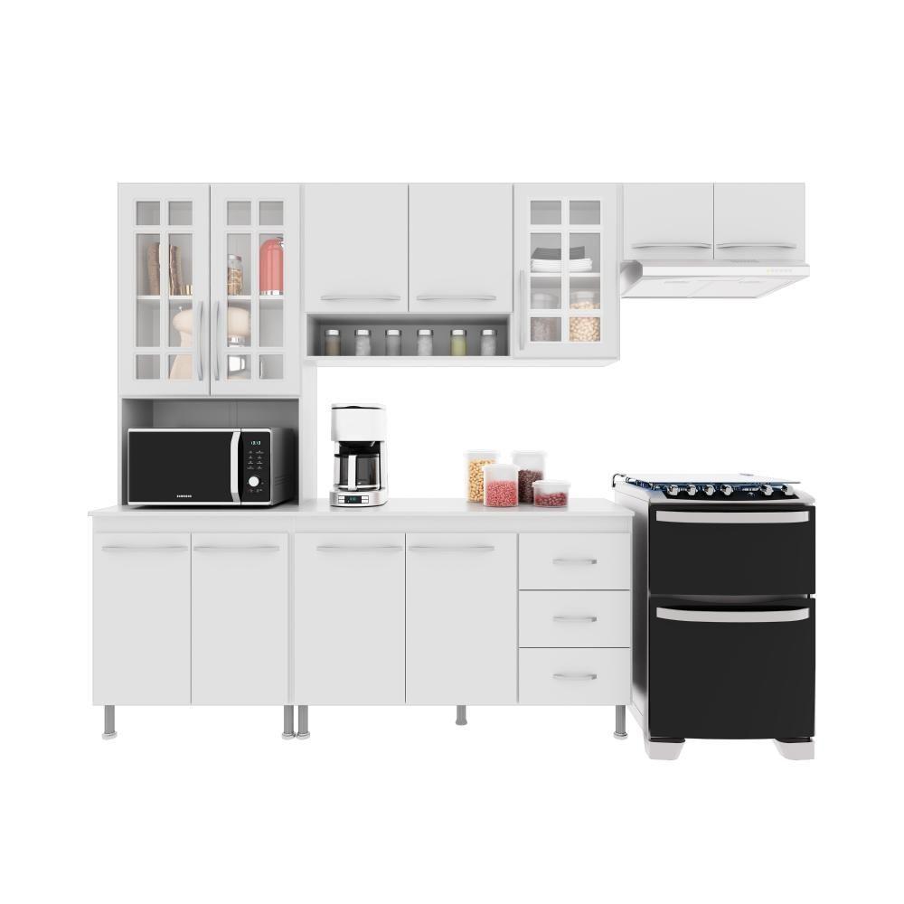 Cozinha Modulada Compacta Fidelitá Viena 4 Peças 260cm 11 Portas 3 Gavetas Com Tampo Branco - 6