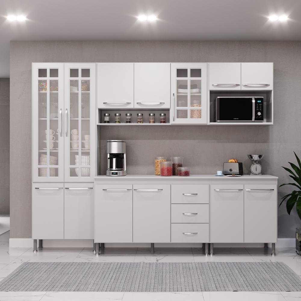 Cozinha Modulada Completa Fidelitá Viena 5 Peças 260cm 13 Portas 3 Gavetas Com Tampo Branco - 1