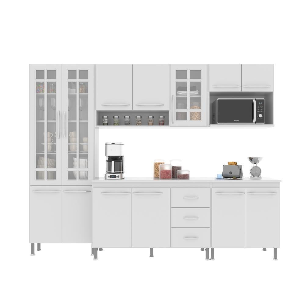 Cozinha Modulada Completa Fidelitá Viena 5 Peças 260cm 13 Portas 3 Gavetas Com Tampo Branco - 6