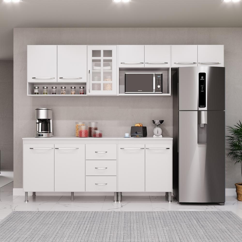 Cozinha Modulada Completa Fidelitá Viena 5 Peças 260cm 11 Portas 3 Gavetas Com Tampo Branco - 1