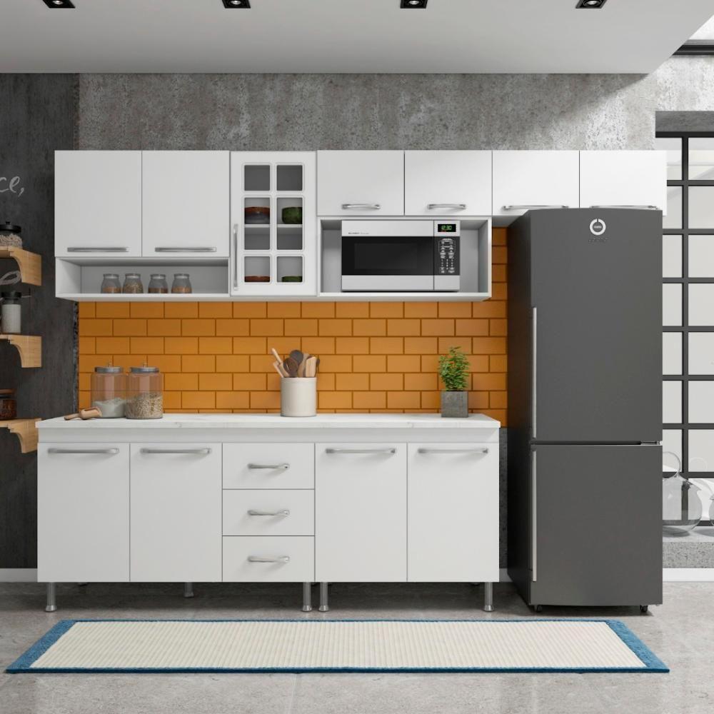 Cozinha Modulada Completa Fidelitá Viena 5 Peças 260cm 11 Portas 3 Gavetas Com Tampo Branco - 2