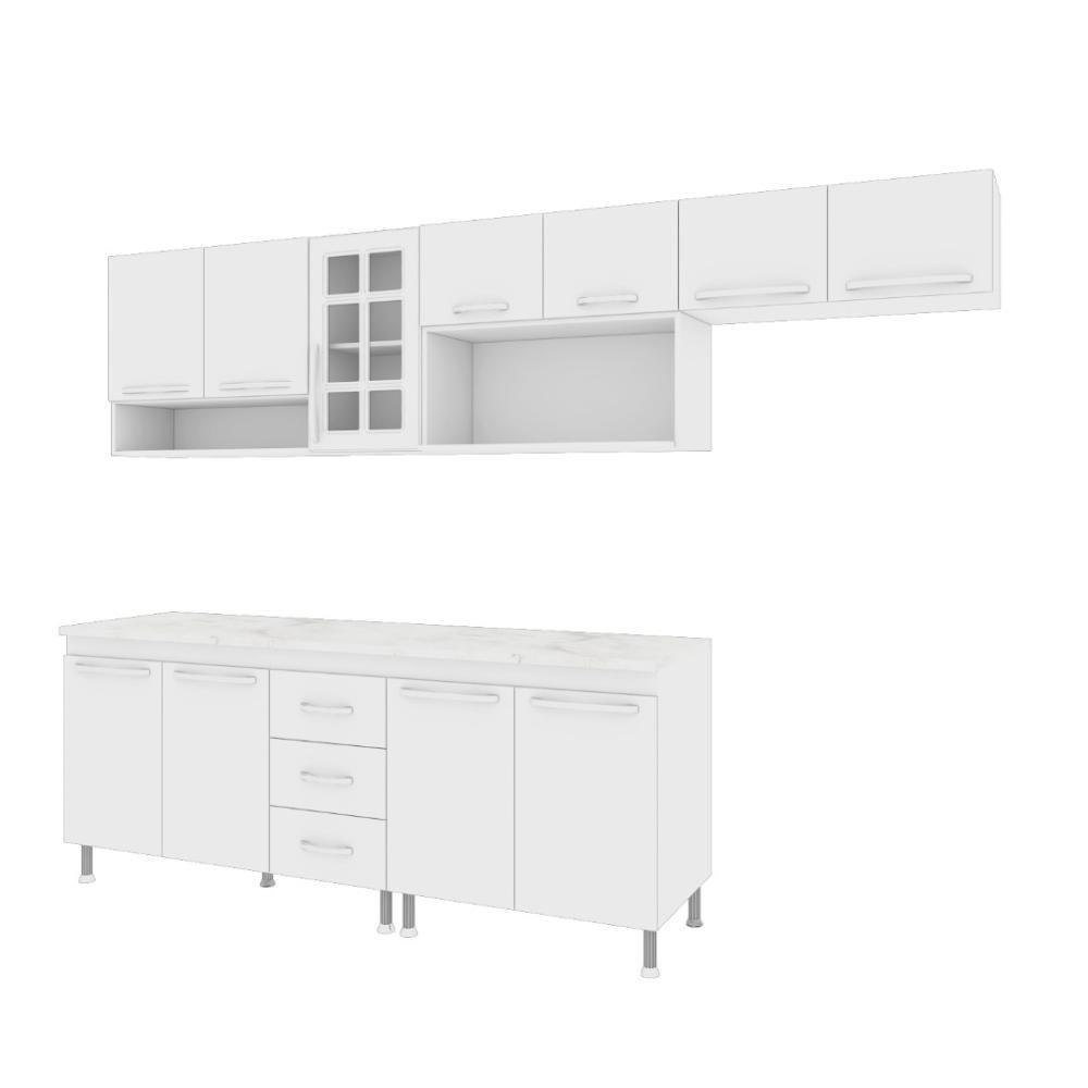 Cozinha Modulada Completa Fidelitá Viena 5 Peças 260cm 11 Portas 3 Gavetas Com Tampo Branco - 6