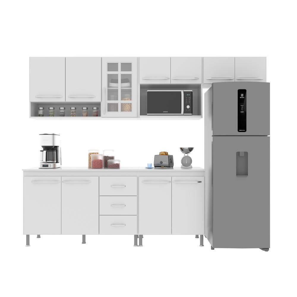 Cozinha Modulada Completa Fidelitá Viena 5 Peças 260cm 11 Portas 3 Gavetas Com Tampo Branco - 8