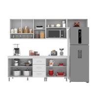 Cozinha Modulada Completa Fidelitá Viena 5 Peças 260cm 11 Portas 3 Gavetas Com Tampo Branco - 9