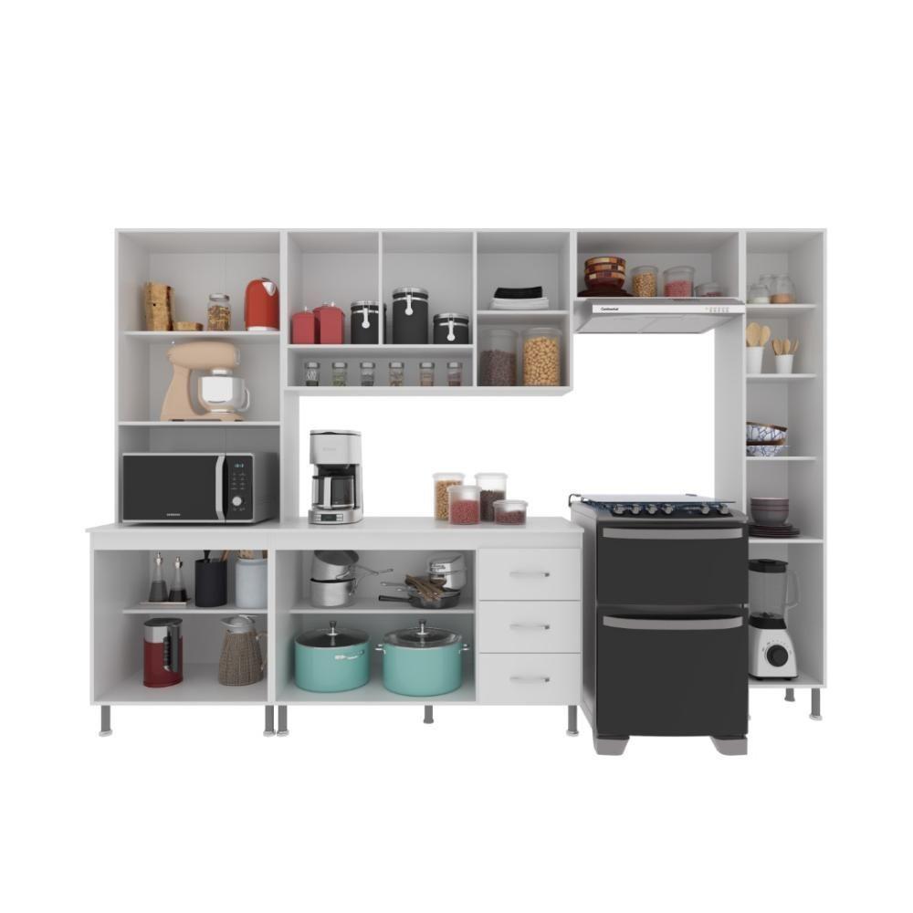 Cozinha Modulada Completa Fidelitá Viena 5 Peças 295cm 12 Portas 3 Gavetas Com Tampo Branco - 6