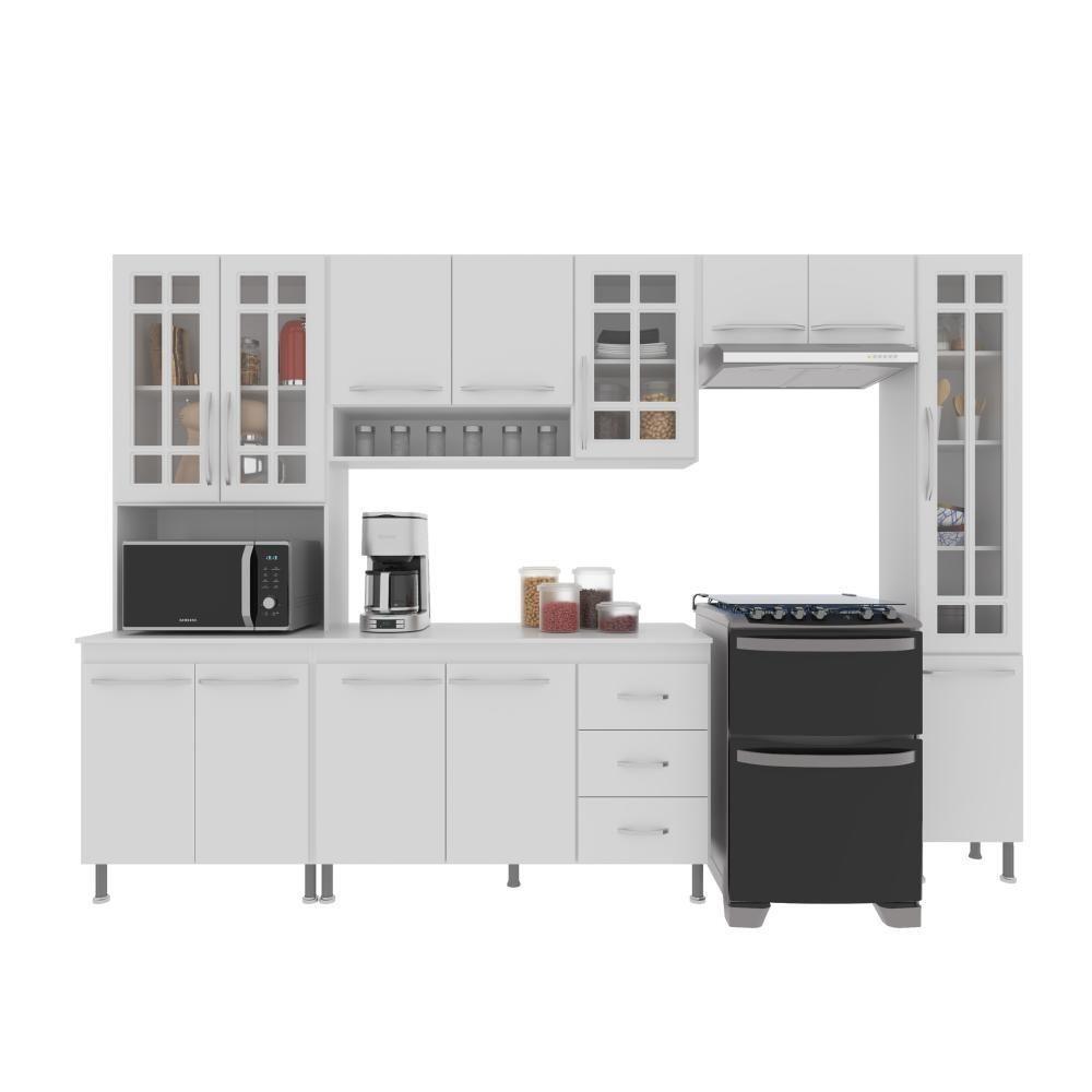 Cozinha Modulada Completa Fidelitá Viena 5 Peças 295cm 12 Portas 3 Gavetas Com Tampo Branco - 8