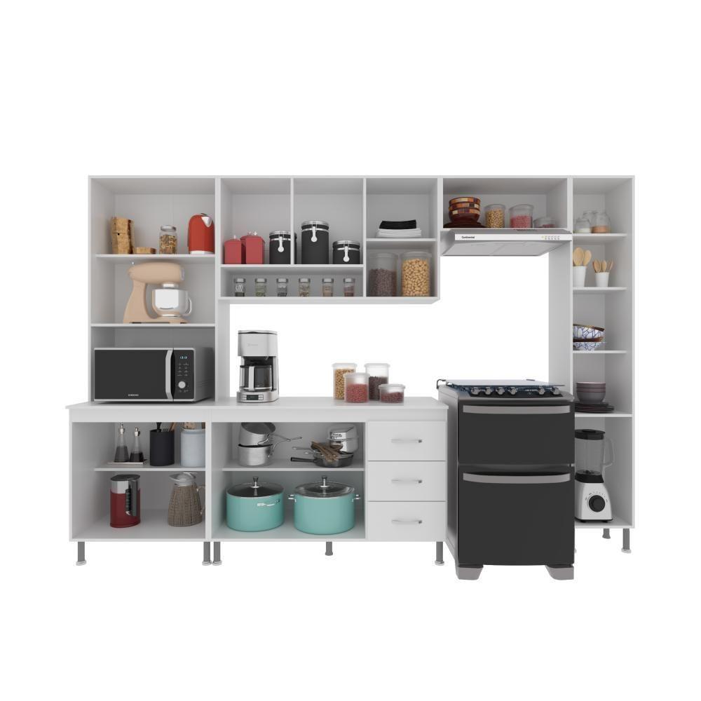 Cozinha Modulada Completa Fidelitá Viena 5 Peças 295cm 12 Portas 3 Gavetas Com Tampo Branco - 9