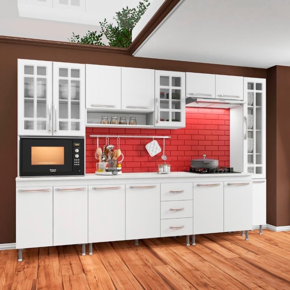 Cozinha Modulada Completa Fidelitá Viena 6 Peças 295cm 15 Portas 3 Gavetas Com Tampo Branco - 2