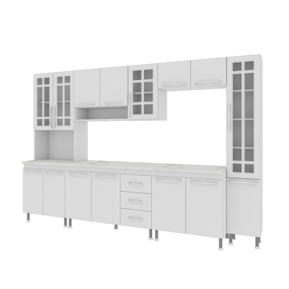 Cozinha Modulada Completa Fidelitá Viena 6 Peças 295cm 15 Portas 3 Gavetas Com Tampo Branco - 6