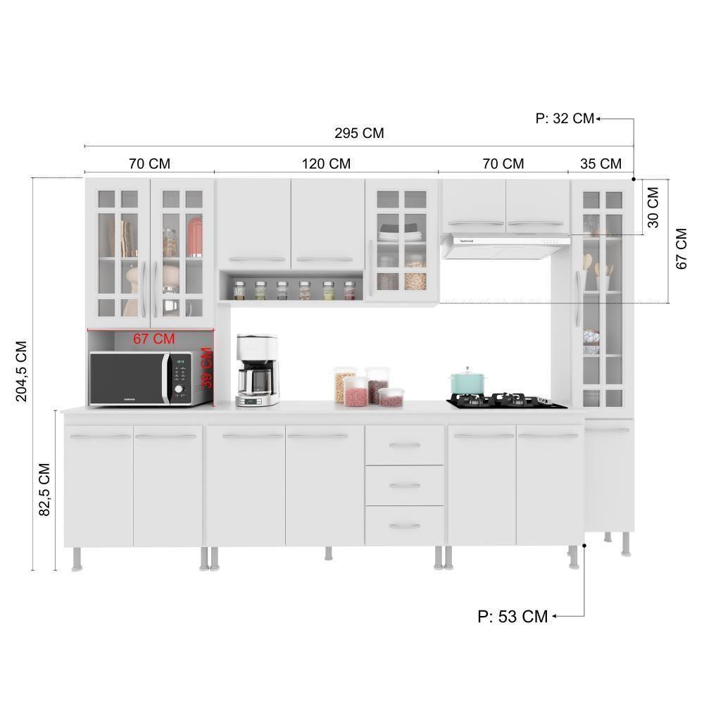Cozinha Modulada Completa Fidelitá Viena 6 Peças 295cm 15 Portas 3 Gavetas Com Tampo Branco - 7