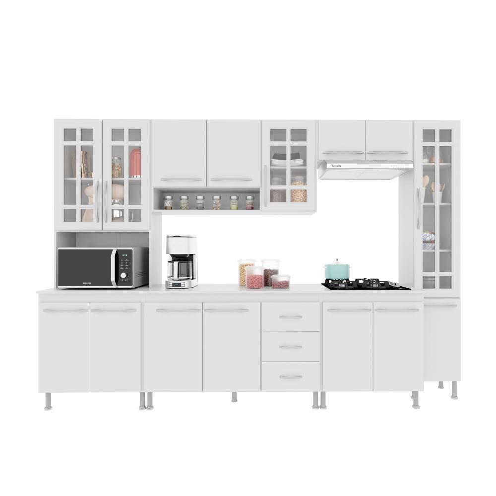 Cozinha Modulada Completa Fidelitá Viena 6 Peças 295cm 15 Portas 3 Gavetas Com Tampo Branco - 8