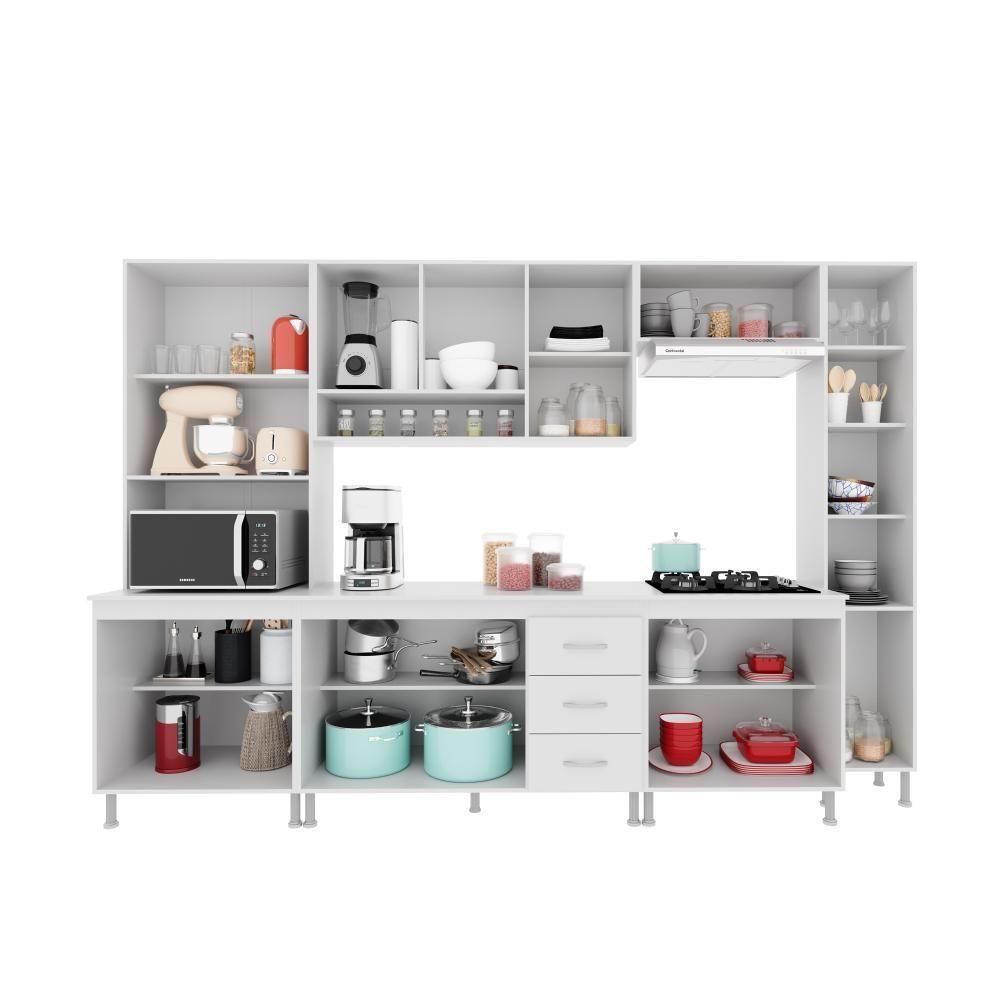 Cozinha Modulada Completa Fidelitá Viena 6 Peças 295cm 15 Portas 3 Gavetas Com Tampo Branco - 9