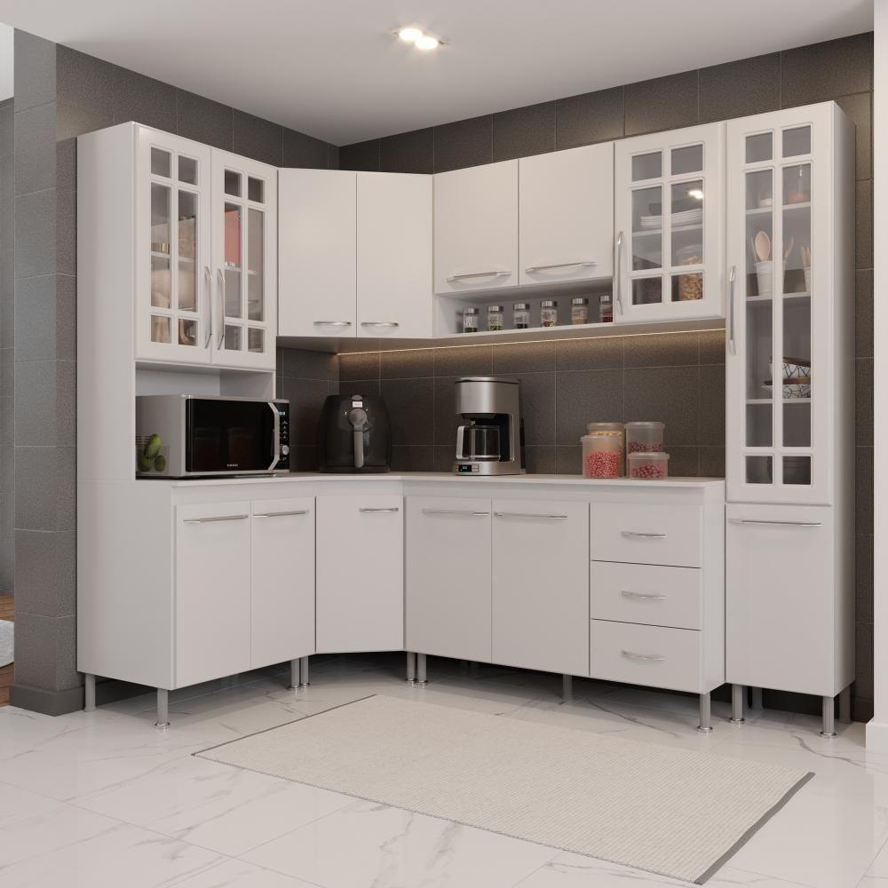 Cozinha Modulada Completa Fidelitá Viena 6 Peças 375cm 14 Portas 3 Gavetas Com Tampo Branco - 1