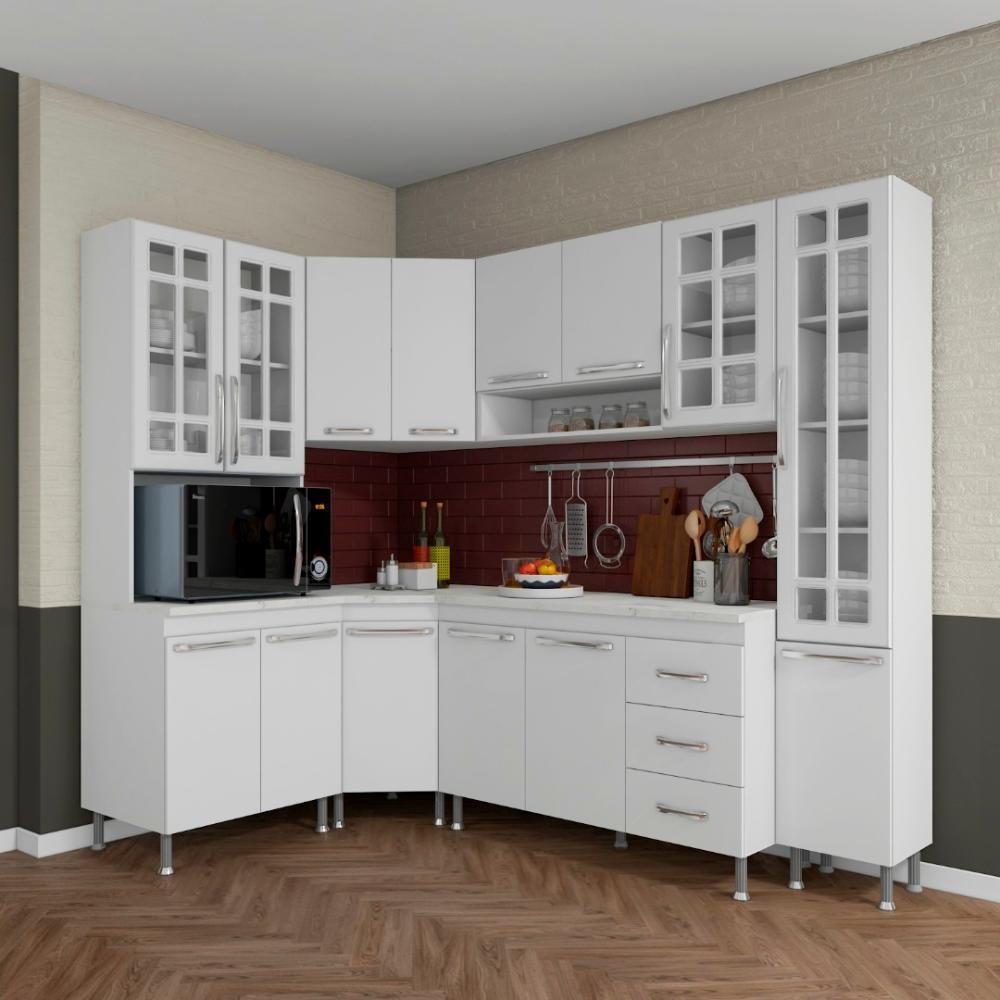 Cozinha Modulada Completa Fidelitá Viena 6 Peças 375cm 14 Portas 3 Gavetas Com Tampo Branco - 2