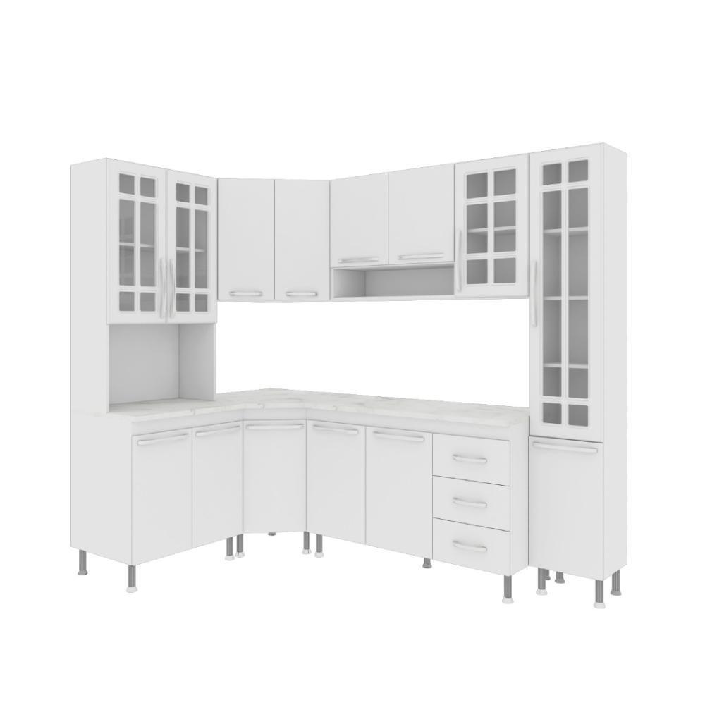 Cozinha Modulada Completa Fidelitá Viena 6 Peças 375cm 14 Portas 3 Gavetas Com Tampo Branco - 6