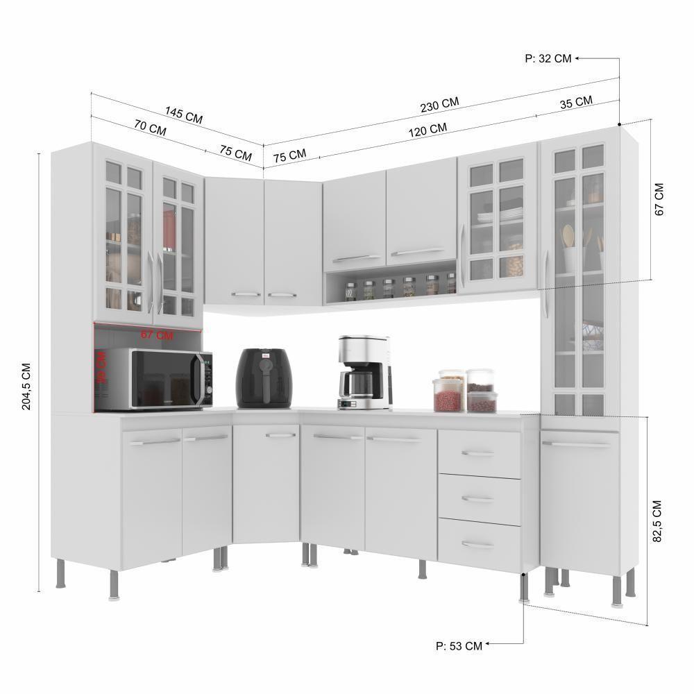 Cozinha Modulada Completa Fidelitá Viena 6 Peças 375cm 14 Portas 3 Gavetas Com Tampo Branco - 7
