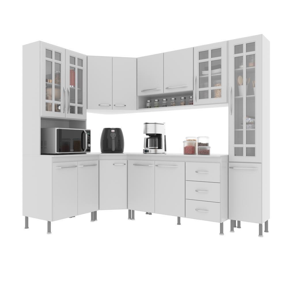 Cozinha Modulada Completa Fidelitá Viena 6 Peças 375cm 14 Portas 3 Gavetas Com Tampo Branco - 8