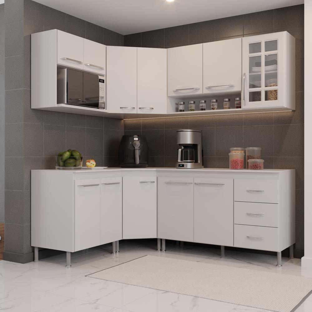 Cozinha Modulada Completa Fidelitá Viena 6 Peças 340cm 12 Portas 3 Gavetas Com Tampo Branco - 1