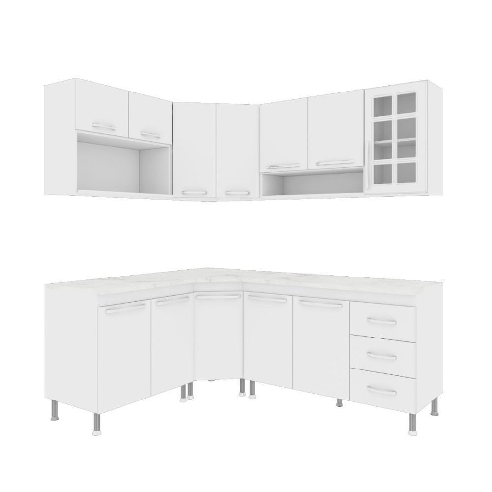 Cozinha Modulada Completa Fidelitá Viena 6 Peças 340cm 12 Portas 3 Gavetas Com Tampo Branco - 6
