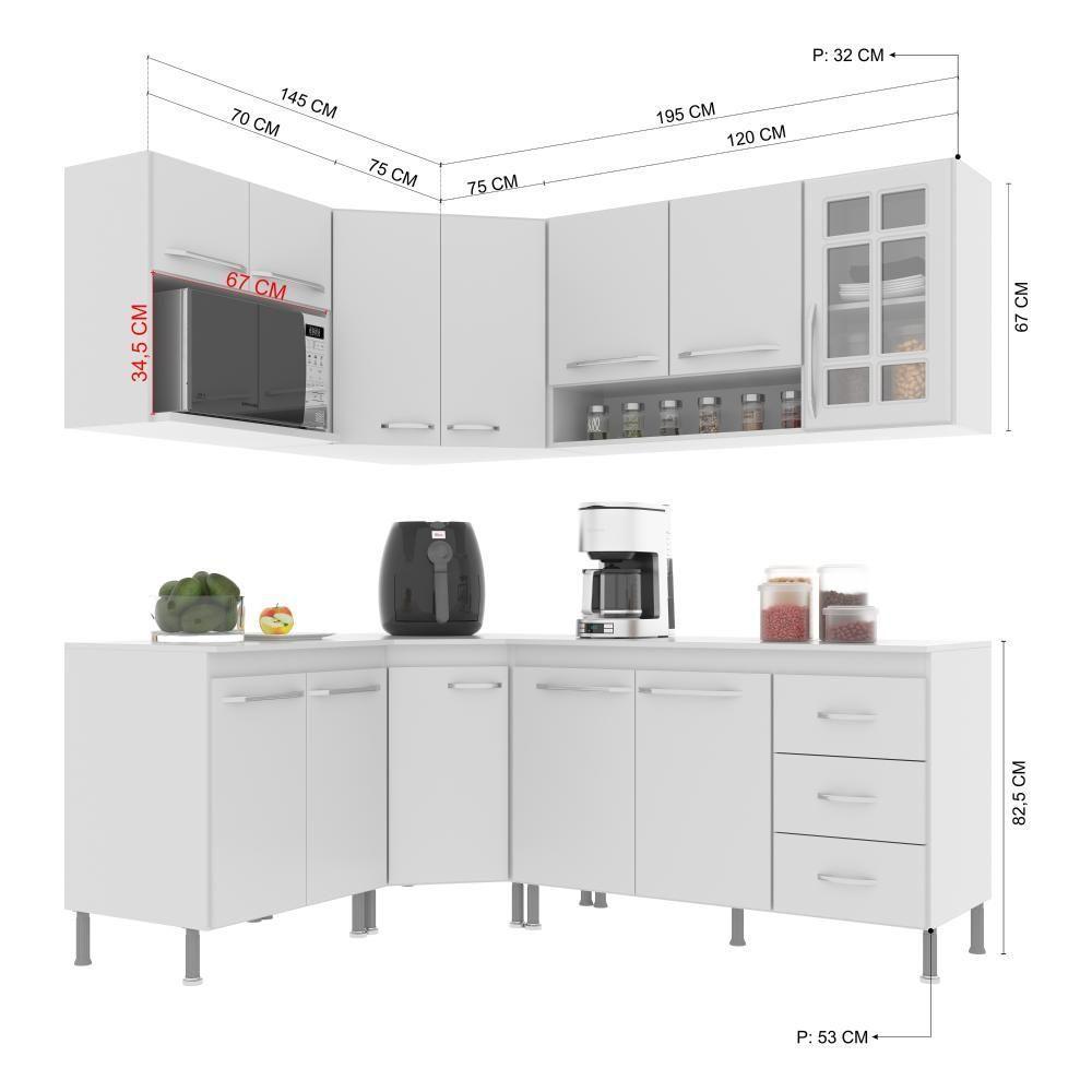 Cozinha Modulada Completa Fidelitá Viena 6 Peças 340cm 12 Portas 3 Gavetas Com Tampo Branco - 7
