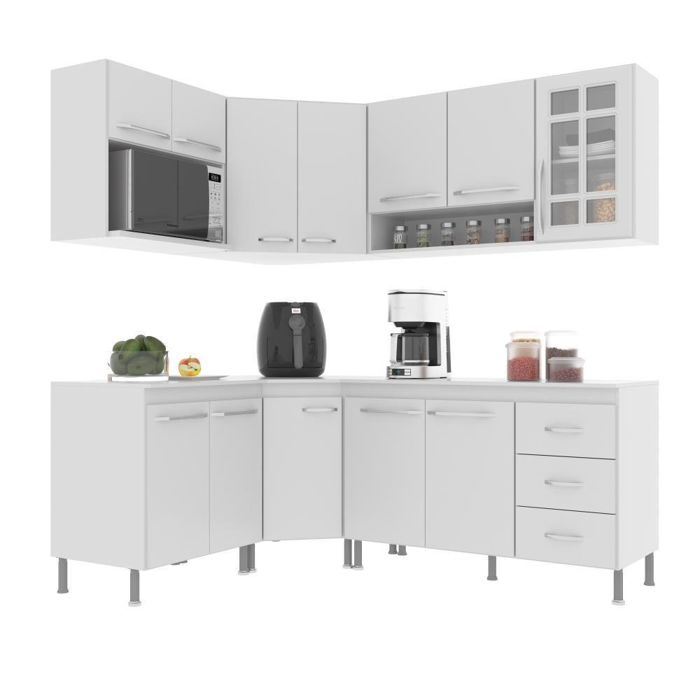 Cozinha Modulada Completa Fidelitá Viena 6 Peças 340cm 12 Portas 3 Gavetas Com Tampo Branco - 8