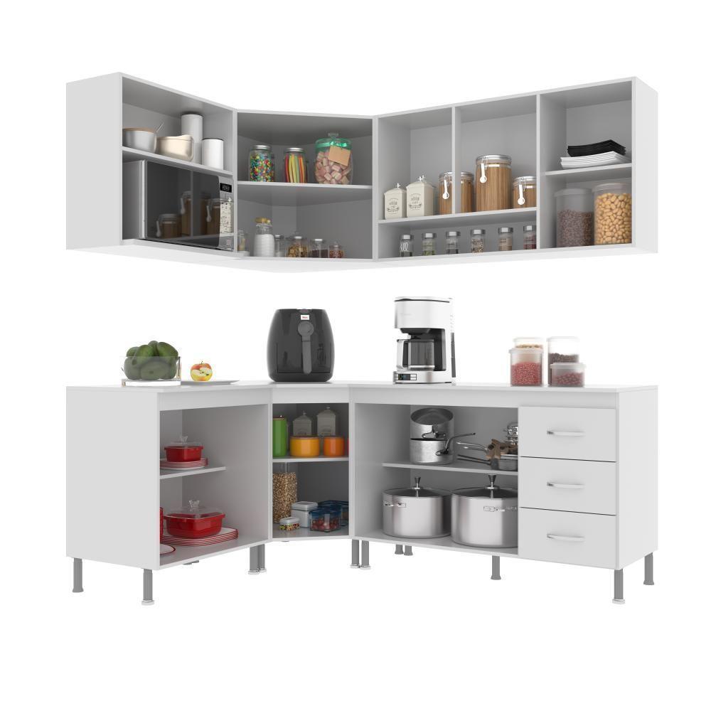 Cozinha Modulada Completa Fidelitá Viena 6 Peças 340cm 12 Portas 3 Gavetas Com Tampo Branco - 9
