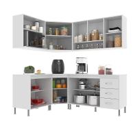 Cozinha Modulada Completa Fidelitá Viena 6 Peças 340cm 12 Portas 3 Gavetas Com Tampo Branco - 9