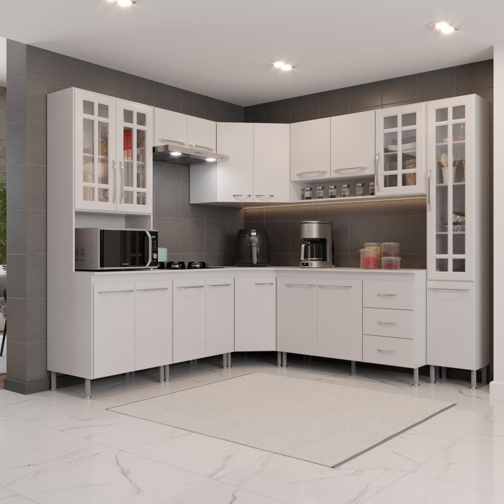 Cozinha Modulada Completa Fidelitá Viena 8 Peças 445cm 18 Portas 3 Gavetas Com Tampo Branco - 1