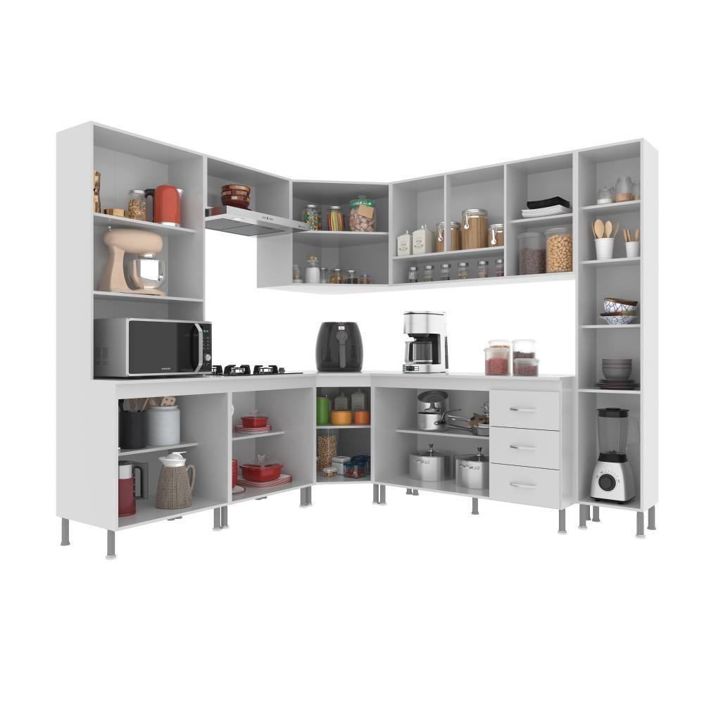 Cozinha Modulada Completa Fidelitá Viena 8 Peças 445cm 18 Portas 3 Gavetas Com Tampo Branco - 2