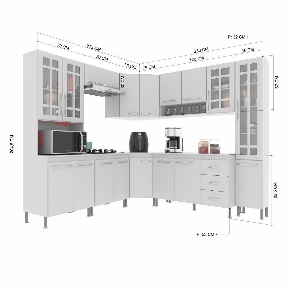 Cozinha Modulada Completa Fidelitá Viena 8 Peças 445cm 18 Portas 3 Gavetas Com Tampo Branco - 7