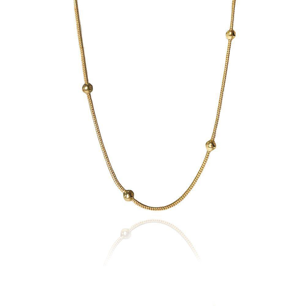 Pulseira Corrente Lisa Com Bolinhas Folheado Em Ouro 18K - 1